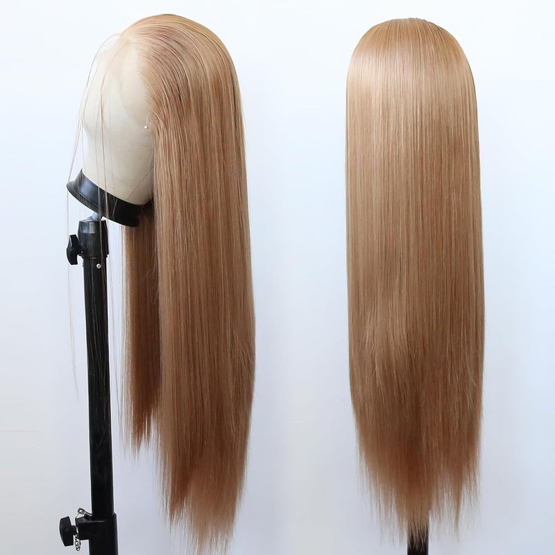BTWTRY Strawberry Blonde Wig Long Straight Strawberry Blonde Lace Front Synthetic Wigs Pre Plucked Natural Hairline for Black Women Heat Resistant Fiber Hair Cosplay Daily Wear Wig (Strawberry Blonde) - Image 5